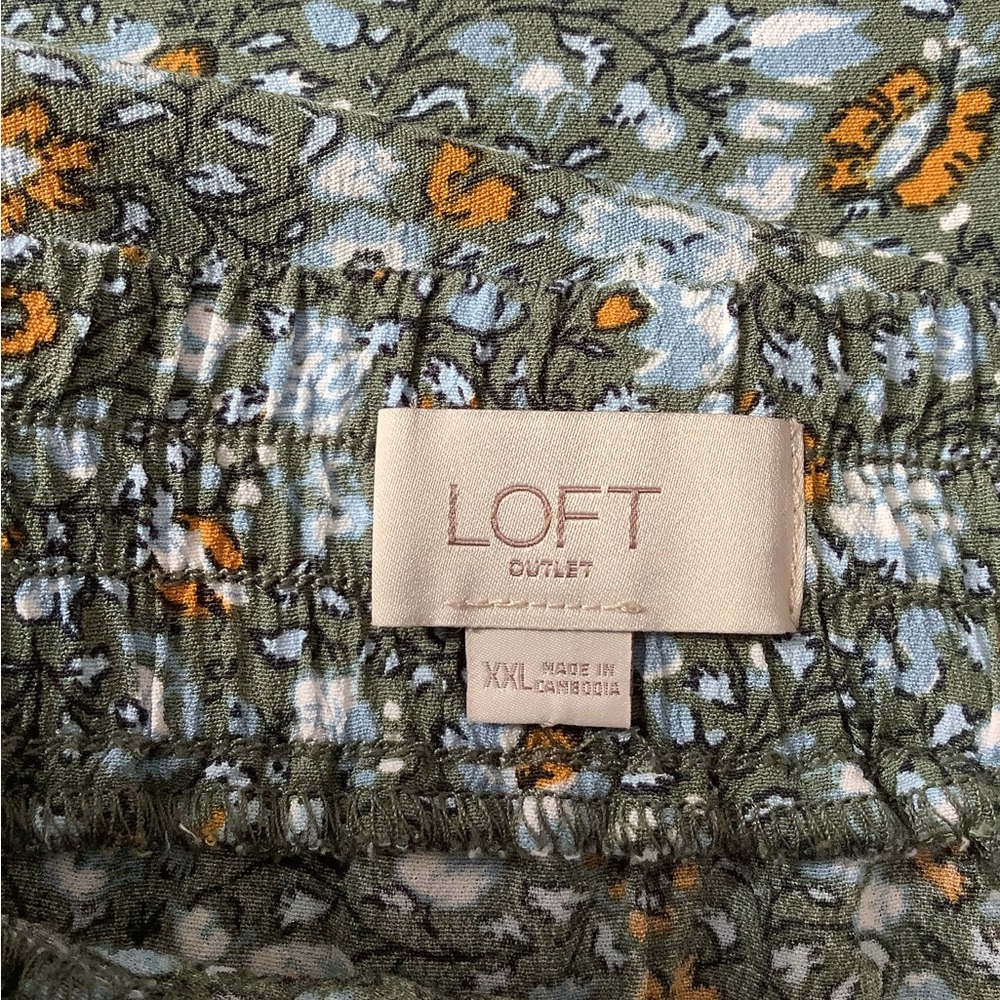 LOFT Floral Plus Size Skirt Green Boho Prairie Cottagecore Elastic Waist XXL - Picture 10 of 12